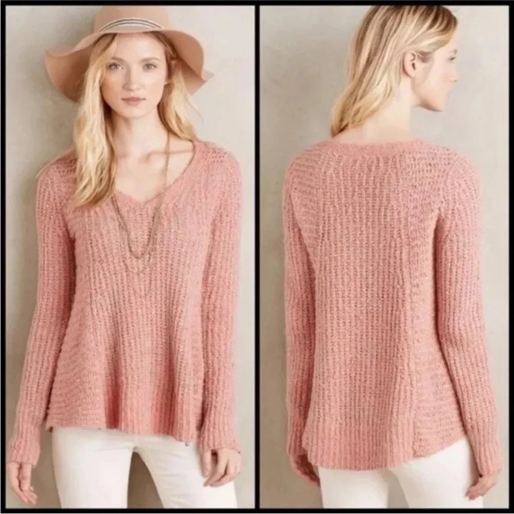 Anthropologie MOTH Wool Alpaca Blend Sweater Small Pink Pullover Chunky Knit